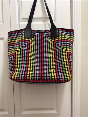 Karl Lagerfeld Multicolor Crochet Tote with Black Handles